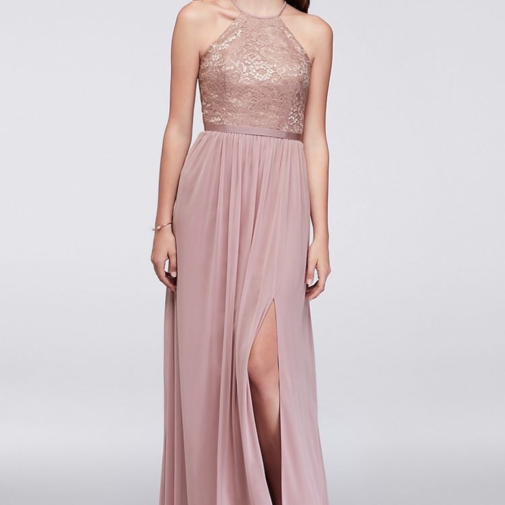 David’s bridal bridesmaid dress Rose gold metallic